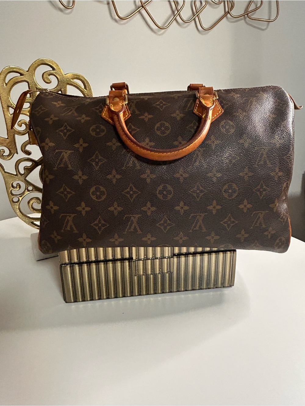 Pre Owned Louis Vuitton Brown Monogram Speedy Duffel Satchel